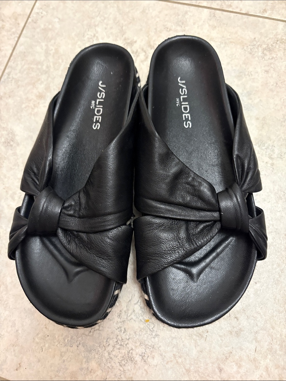 J/Slides Black Leather Knot Slide Sandals